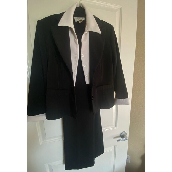DJ SUMMERS 2 Piece white & black Jacket + Pant Suit Women's Size 6P VINTAGE - Picture 3 of 13